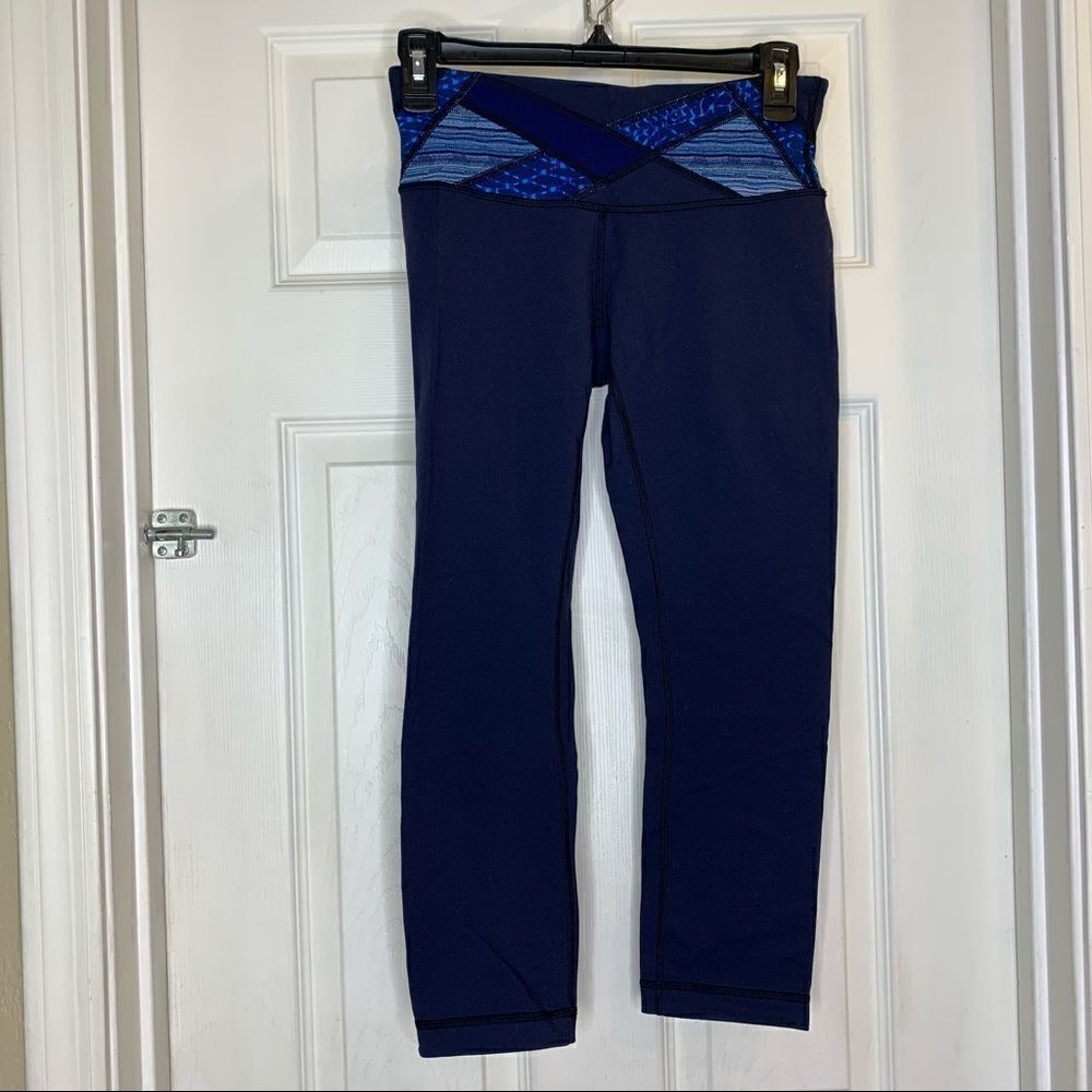 Lululemon Wunder Under Crop III Sz 4 Inkwell Samba Snake Kayak Blue Hero